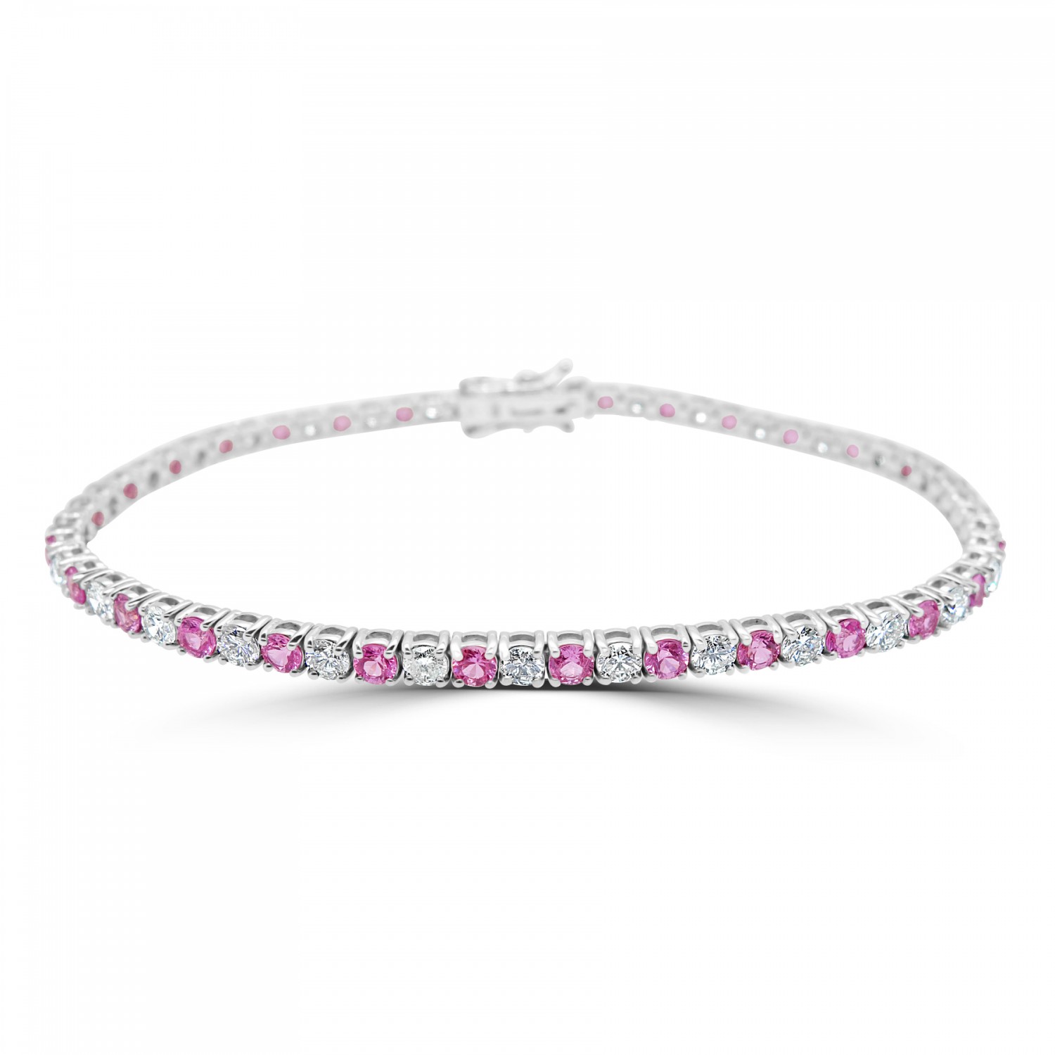 9ct White Gold Pink Sapphire & Diamond Tennis Bracelet. Infinity